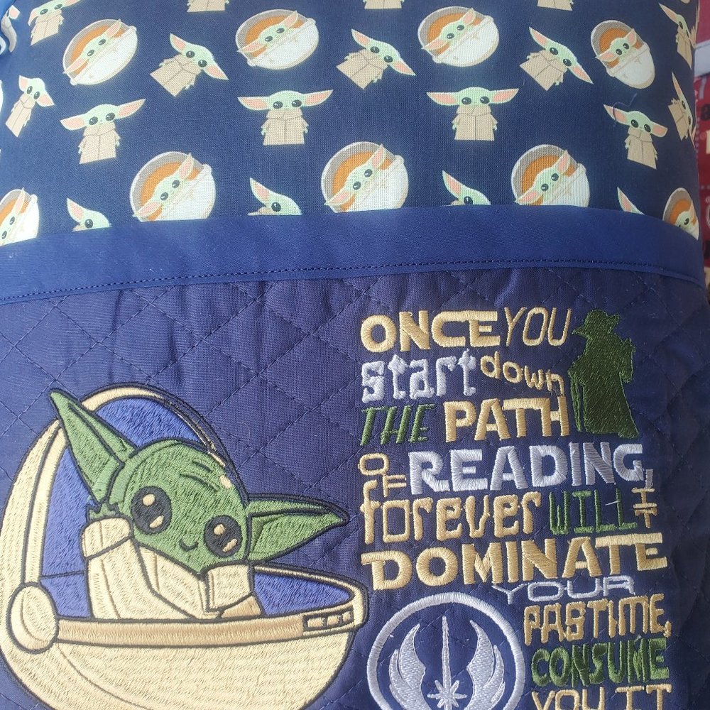 Blue Baby Yoda Reading Book Pocket Pillow 16"x16"
